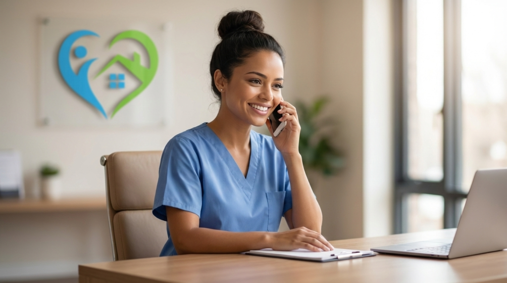 Caring Savvy Non-Medical Home Care CareGiver taking a call